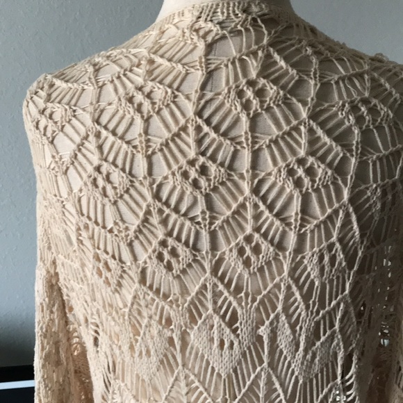 Bohemian Crocheted Cardigan Open Front Stunning Eggshell FINAL SALE - Picture 9 of 15